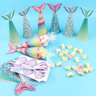 Colorful Fish Tail Shape Printed Paper Shopping Bag , Cone Gift Box For Small Gifts