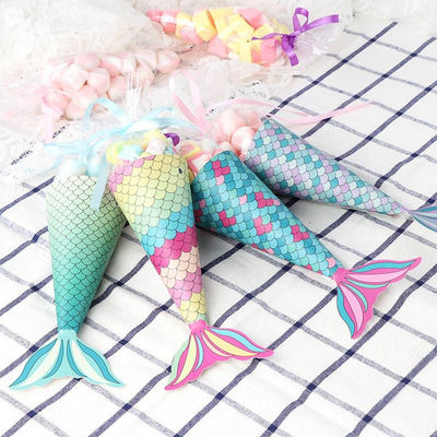 Colorful Fish Tail Shape Printed Paper Shopping Bag , Cone Gift Box For Small Gifts